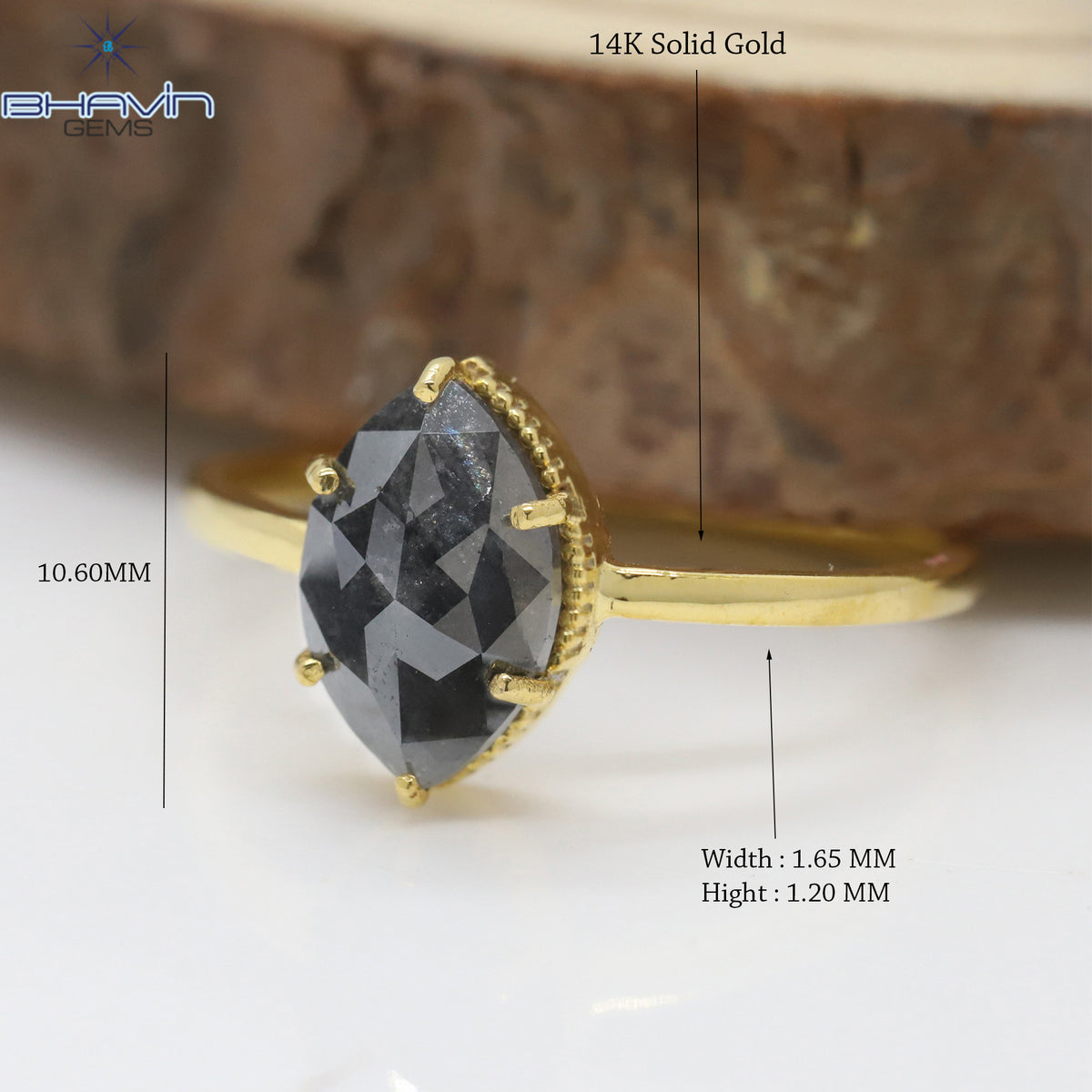 Marquise Diamond Salt And Pepper Diamond Natural Diamond Ring Gold Ring Engagement Ring