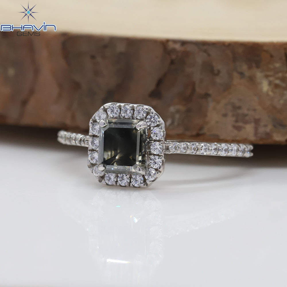 エメラルド ダイヤモンド、グレー ダイヤモンド、天然ダイヤモンド リング、婚約指輪