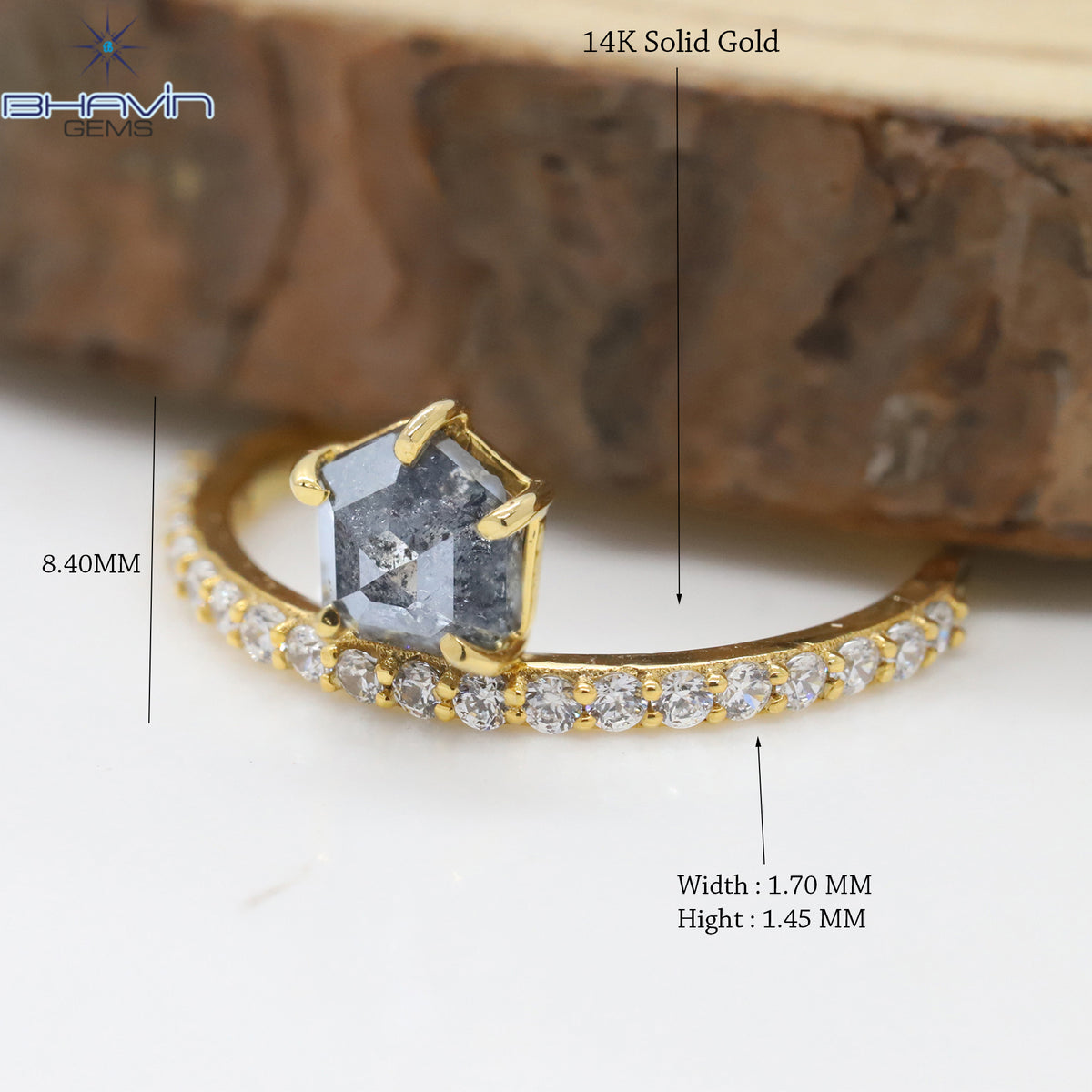 シールド ダイヤモンド 天然ダイヤモンド リング ソルトアンドペッパーカラー ゴールド リング 婚約指輪