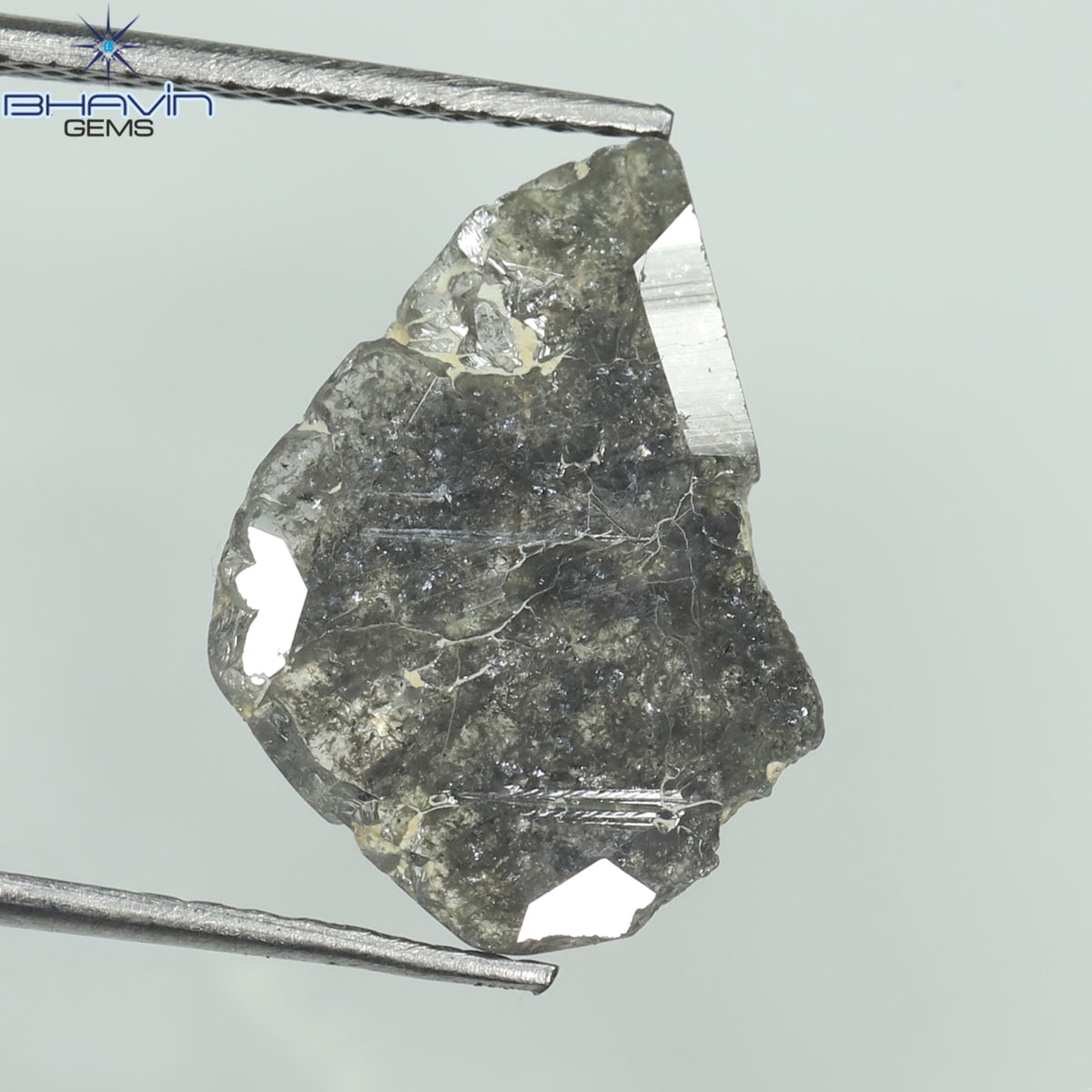 2.28 CT スライス形状 天然ダイヤモンド ソルト アンド ペッパー カラー I3 クラリティ (13.30 MM)