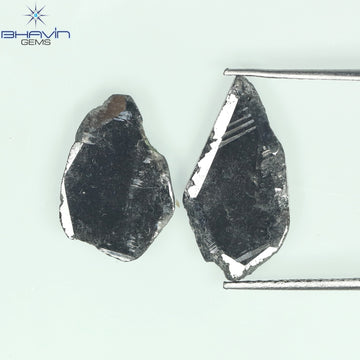 2.69 CT (2 Pcs) Slice Natural Diamond Black Color Clarity I3 (15.45 MM)