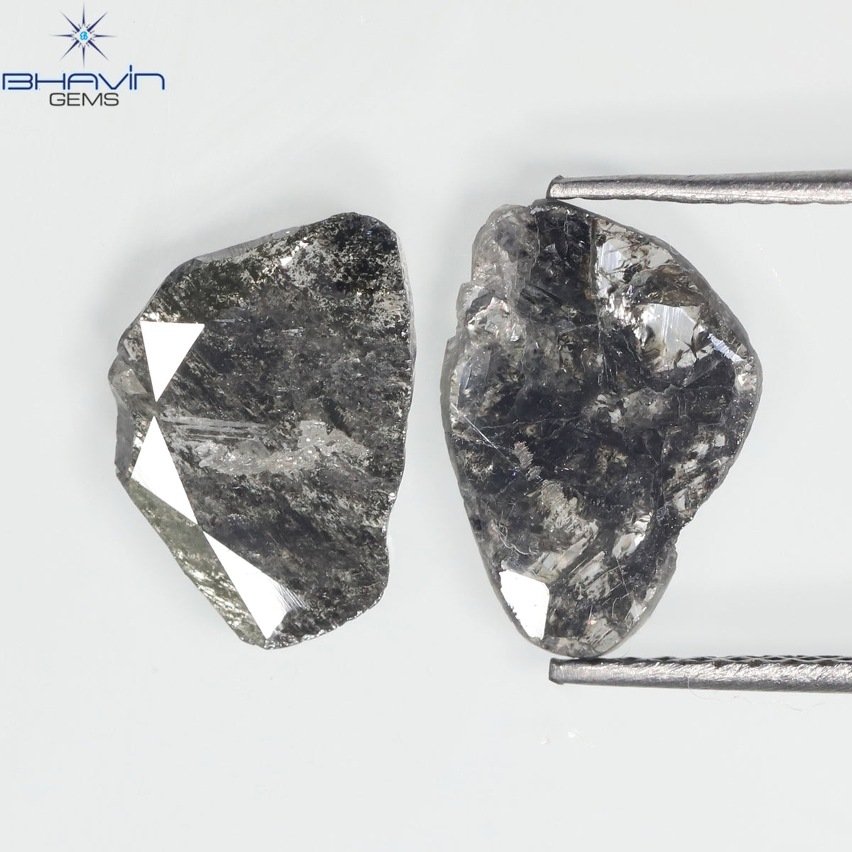 1.92 CT (2 Pcs) Slice Natural Diamond Salt And Pepper Color Clarity I3 (11.38 MM)