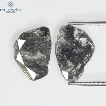 1.92 CT (2 Pcs) Slice Natural Diamond Salt And Pepper Color Clarity I3 (11.38 MM)