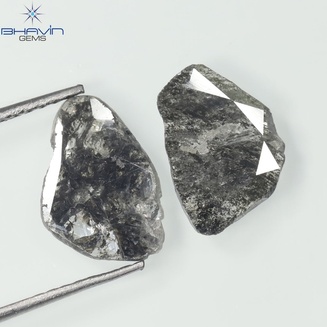 1.92 CT (2 Pcs) Slice Natural Diamond Salt And Pepper Color Clarity I3 (11.38 MM)