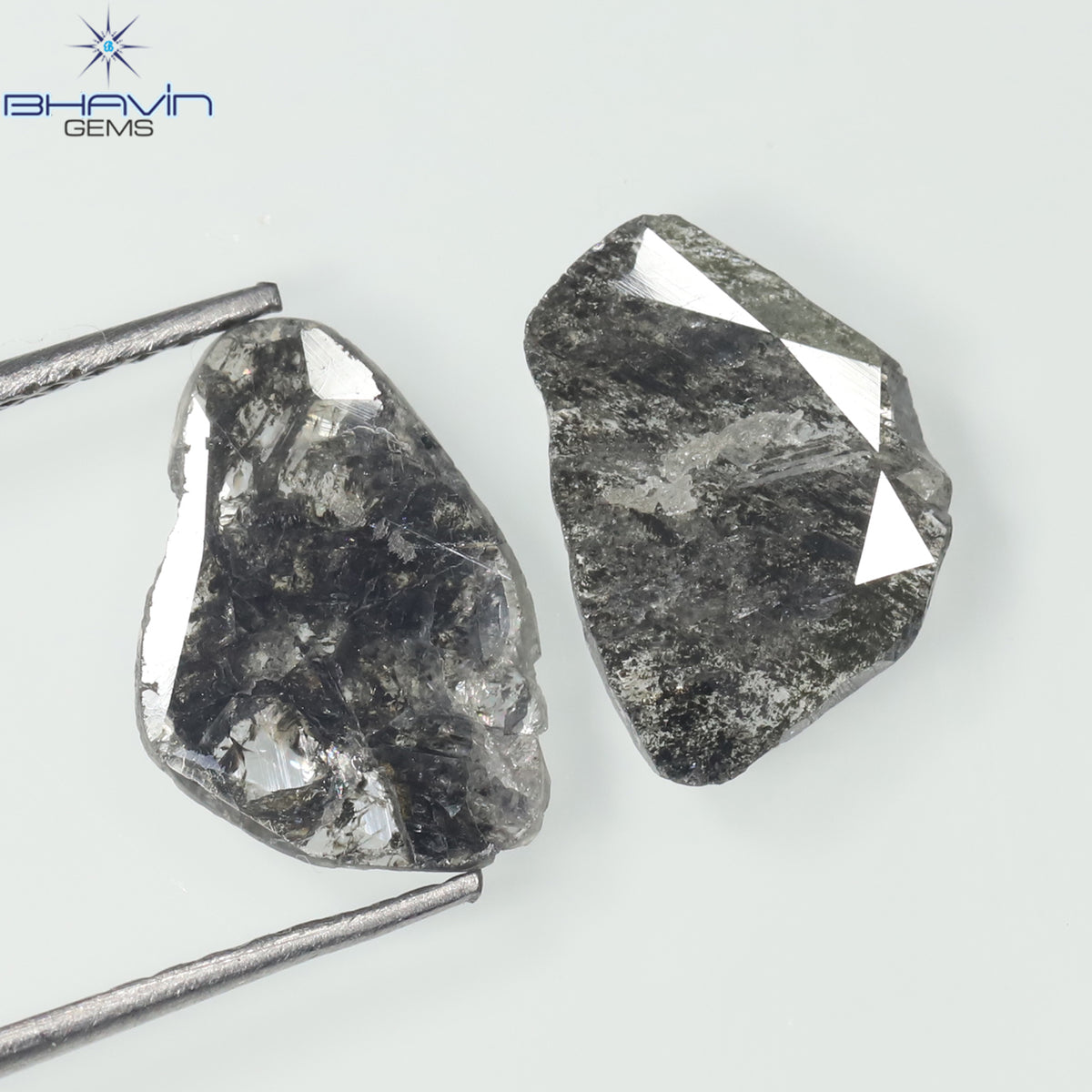 1.92 CT (2 Pcs) Slice Natural Diamond Salt And Pepper Color Clarity I3 (11.38 MM)