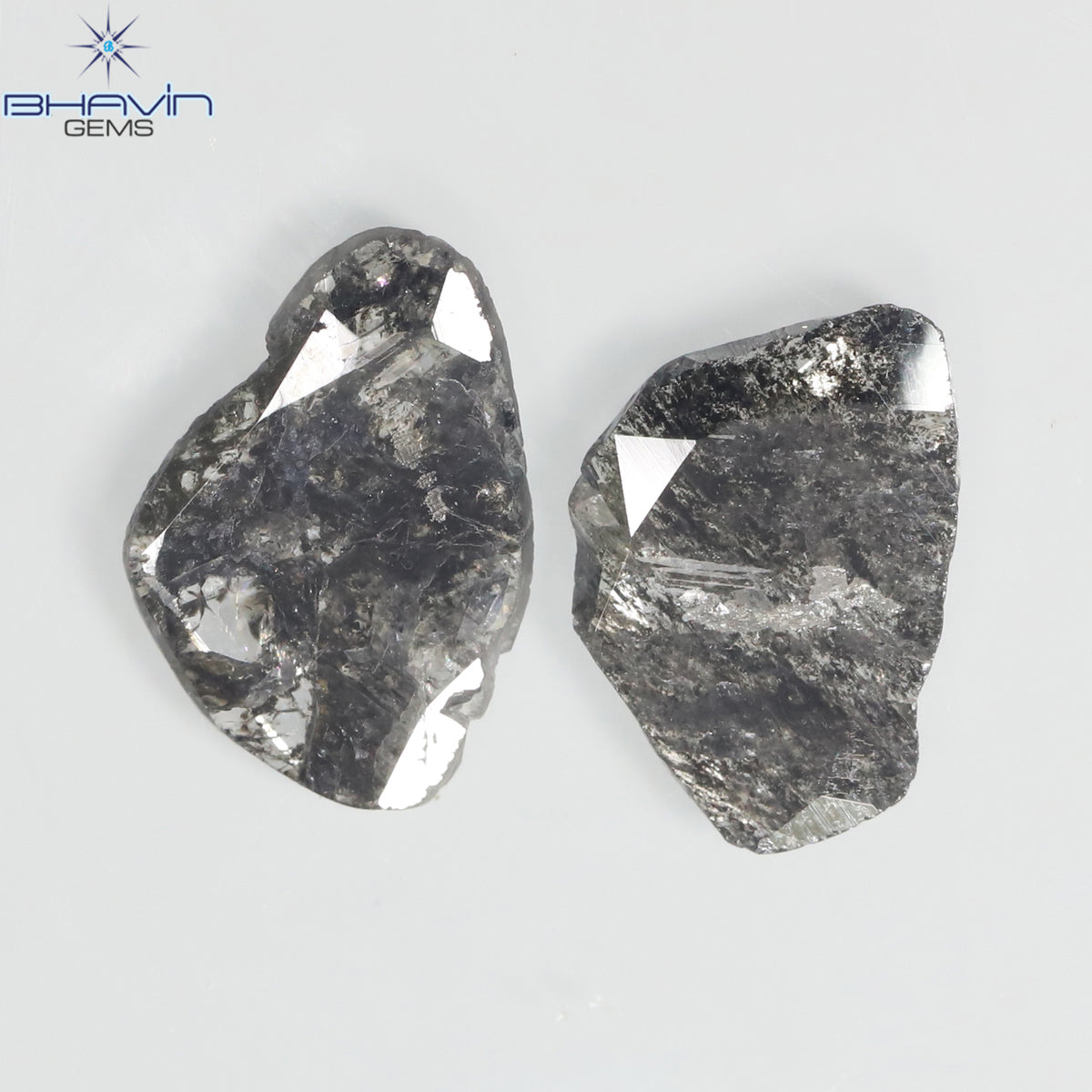 1.92 CT (2 Pcs) Slice Natural Diamond Salt And Pepper Color Clarity I3 (11.38 MM)