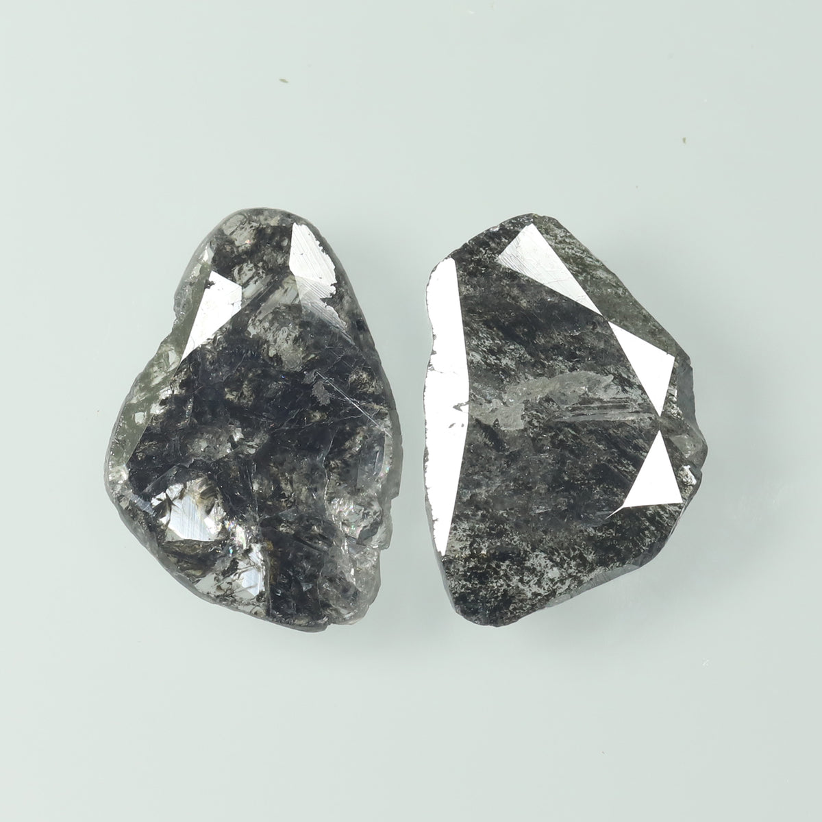 1.92 CT (2 Pcs) Slice Natural Diamond Salt And Pepper Color Clarity I3 (11.38 MM)
