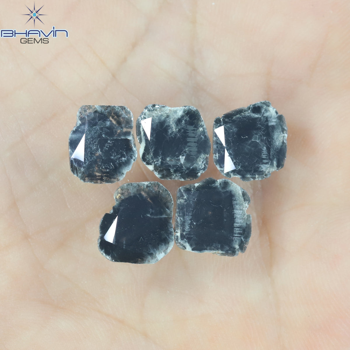 5.11 CT (5 Pcs) Slice Natural Diamond Black Color Clarity I3 (11.47 MM)