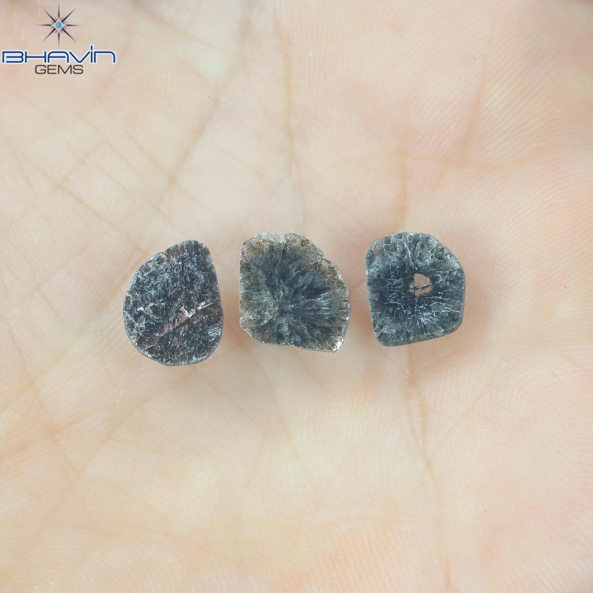 3.10 CT (3 Pcs) Slice Natural Diamond Salt And Pepper Color Clarity I3 (11.85 MM)