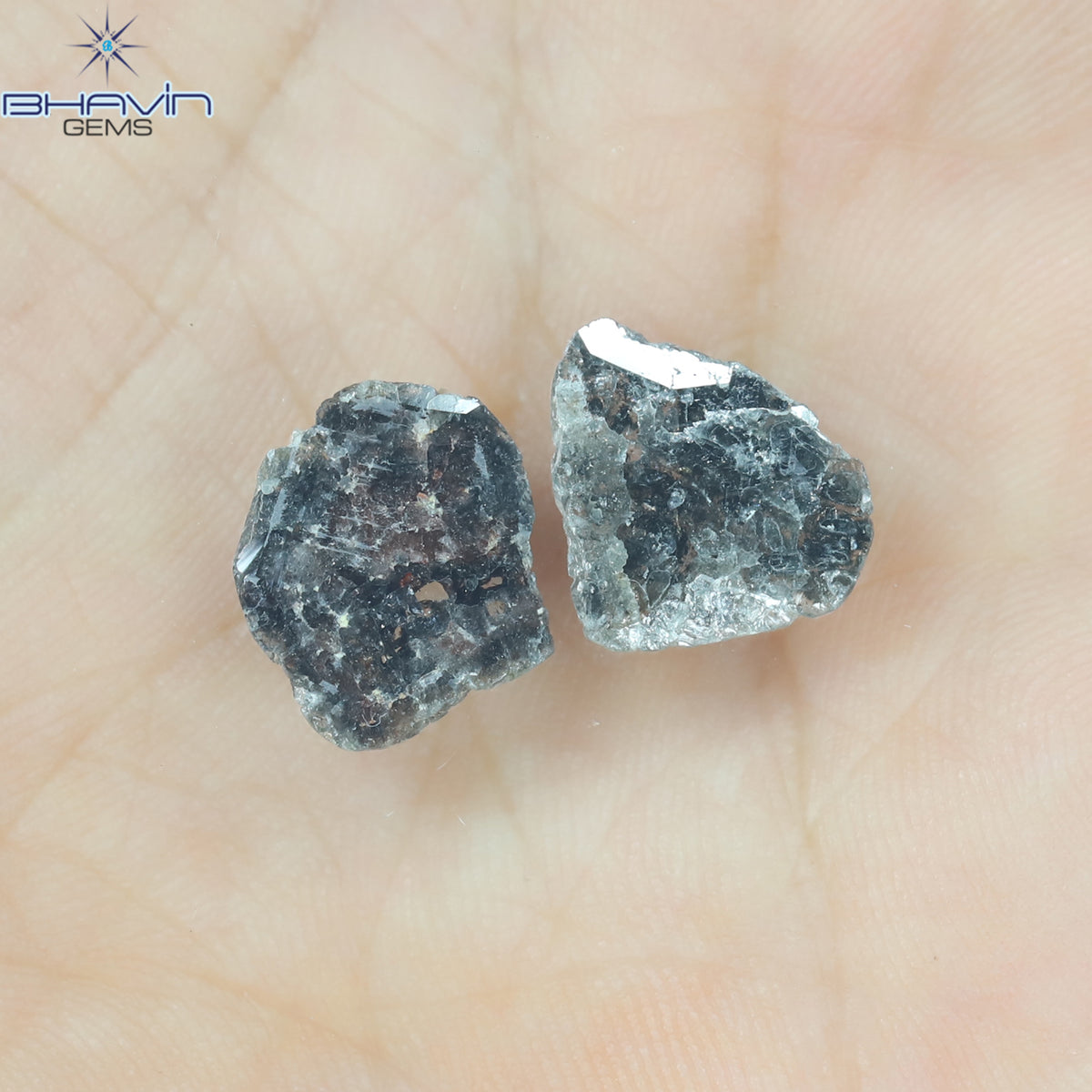3.06 CT (2 Pcs) Slice Natural Diamond Salt And Pepper Color Clarity I3 (12.60 MM)