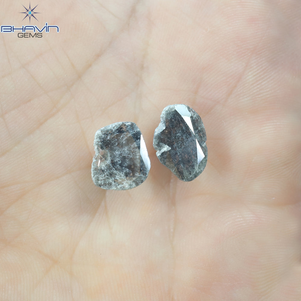 2.52 PCS Slice Shape Natural Diamond Salt And Pepper Color I3 Clarity ( 12.55 MM)