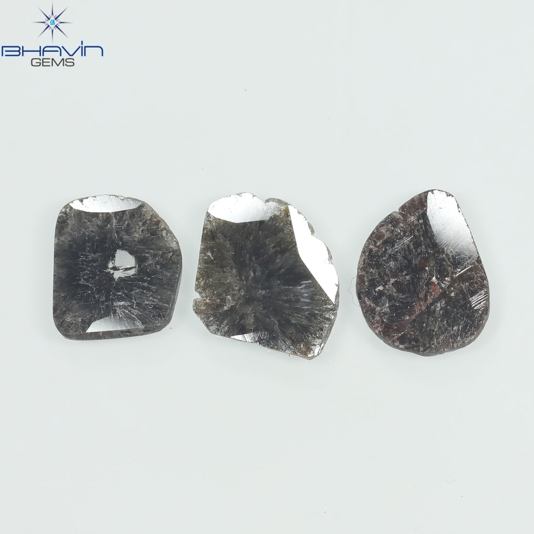 3.10 CT (3 Pcs) Slice Natural Diamond Salt And Pepper Color Clarity I3 (11.85 MM)