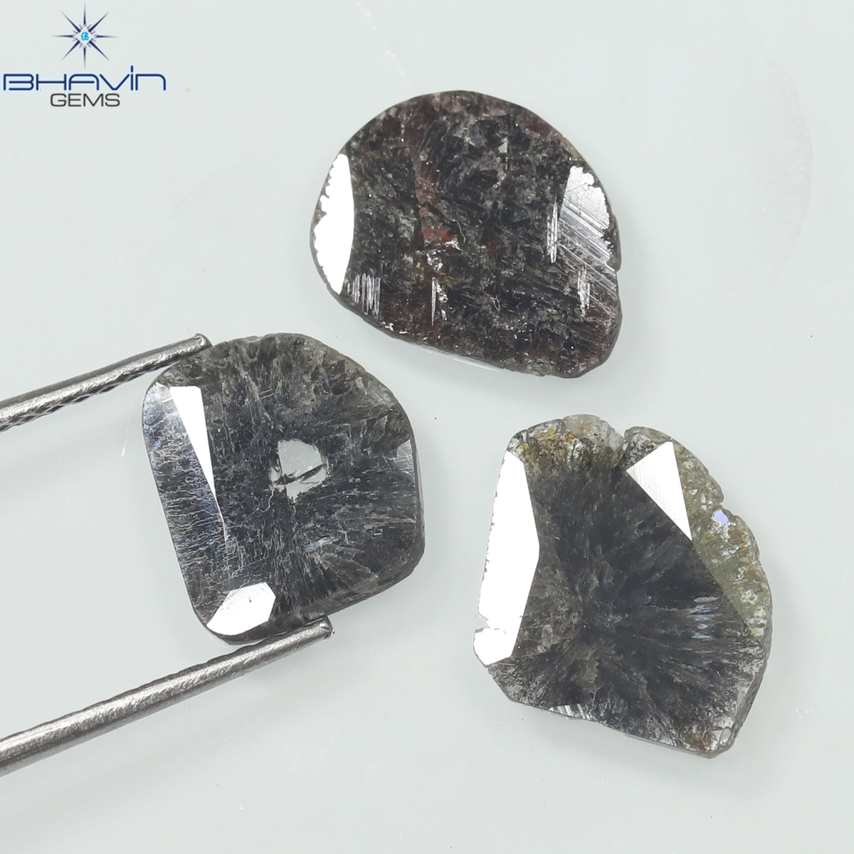 3.10 CT (3 Pcs) Slice Natural Diamond Salt And Pepper Color Clarity I3 (11.85 MM)