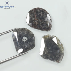 3.10 CT/3 ピース スライス形状 天然ダイヤモンド ソルト アンド ペッパー カラー I3 クラリティ (11.85 MM)
