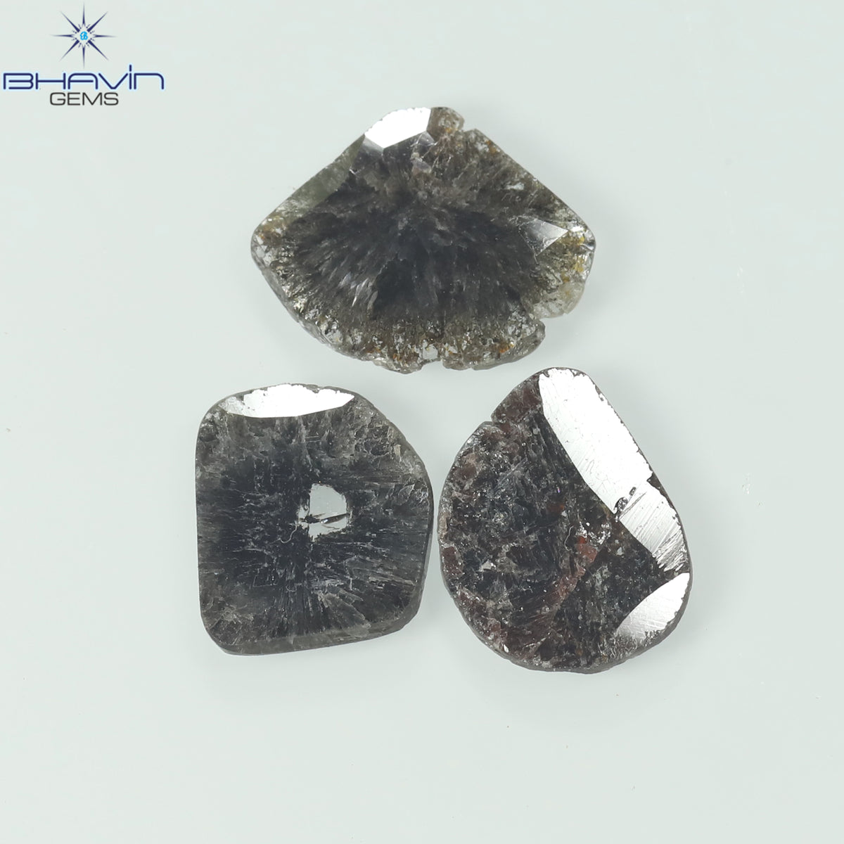3.10 CT (3 Pcs) Slice Natural Diamond Salt And Pepper Color Clarity I3 (11.85 MM)