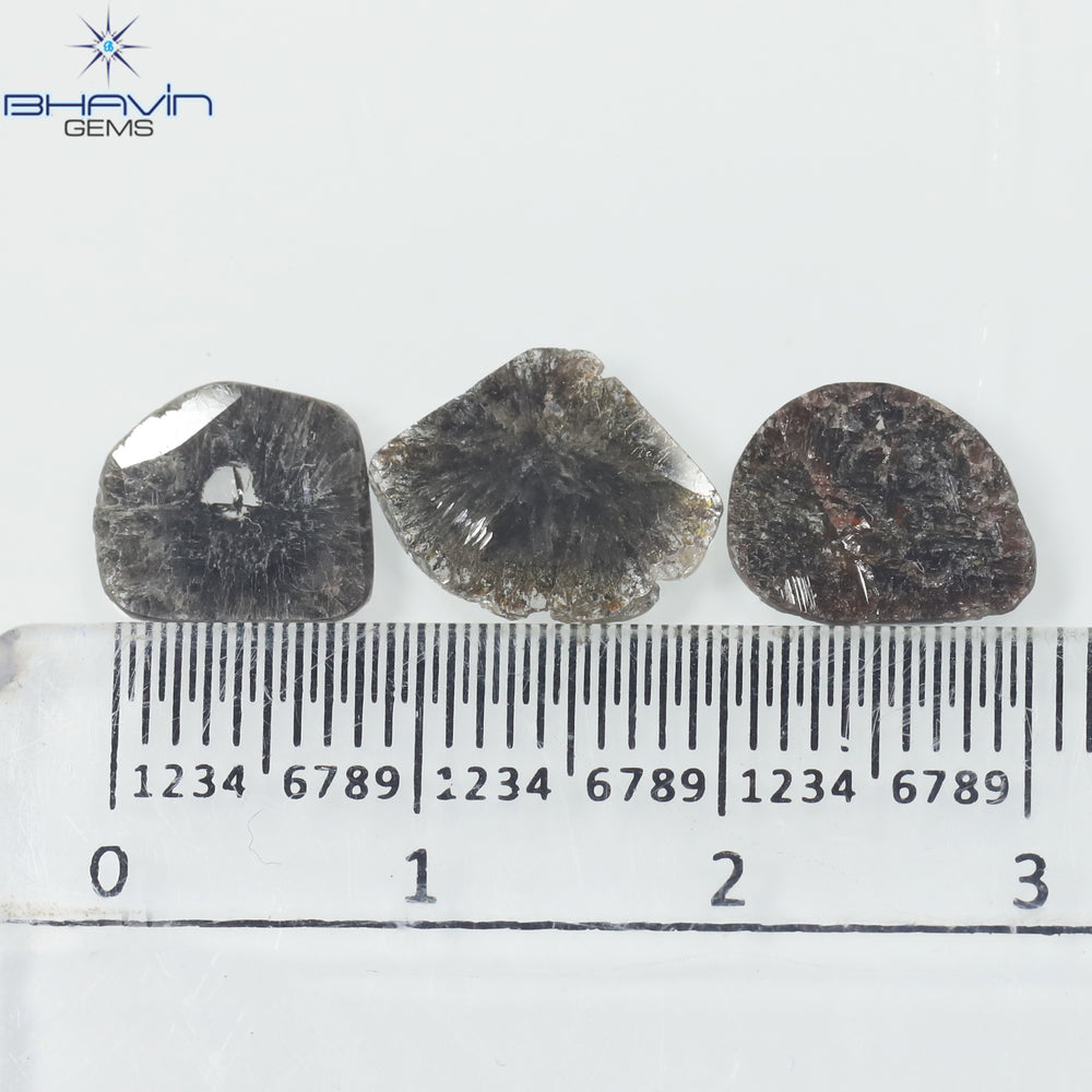 3.10 CT/3 ピース スライス形状 天然ダイヤモンド ソルト アンド ペッパー カラー I3 クラリティ (11.85 MM)