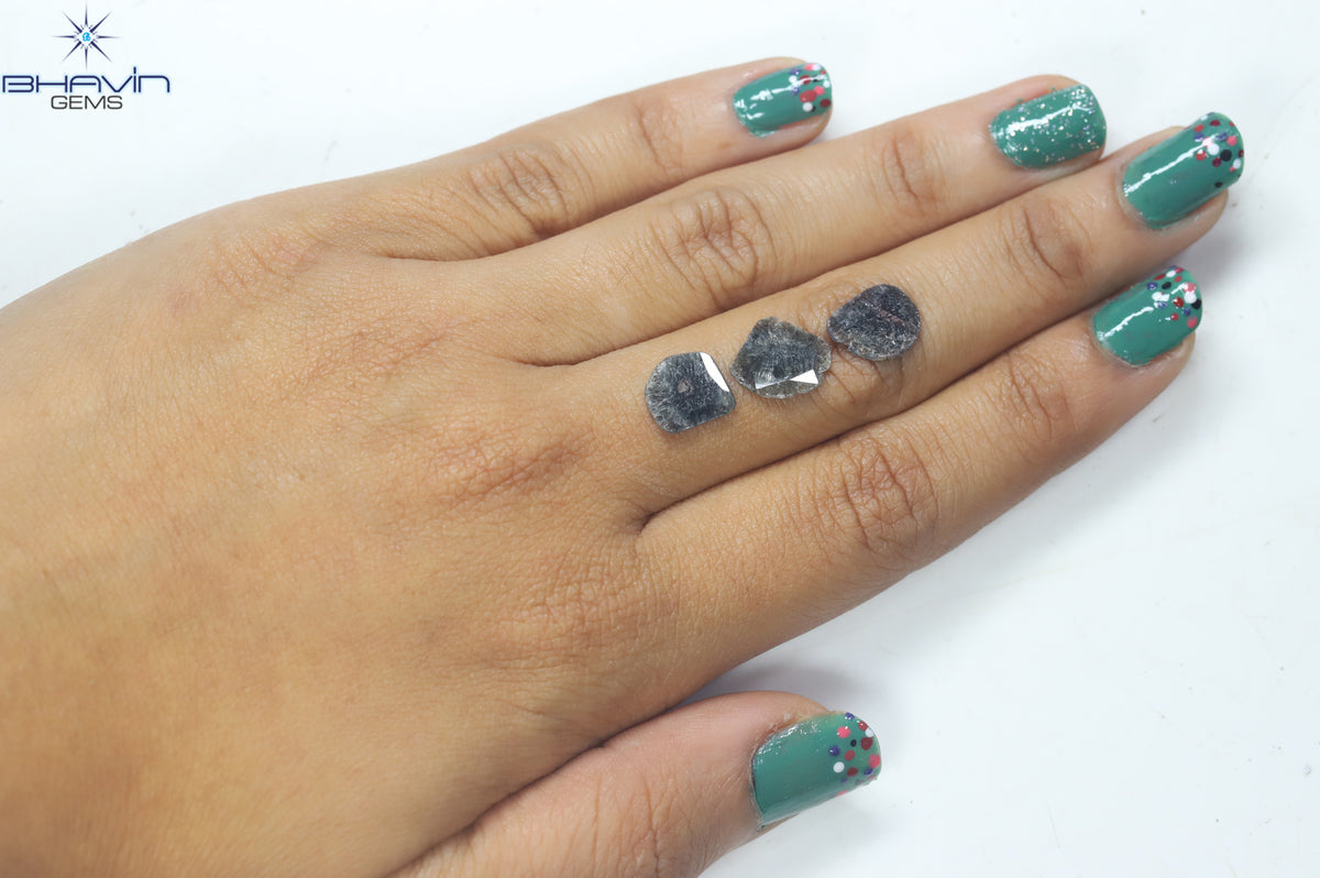 3.10 CT (3 Pcs) Slice Natural Diamond Salt And Pepper Color Clarity I3 (11.85 MM)