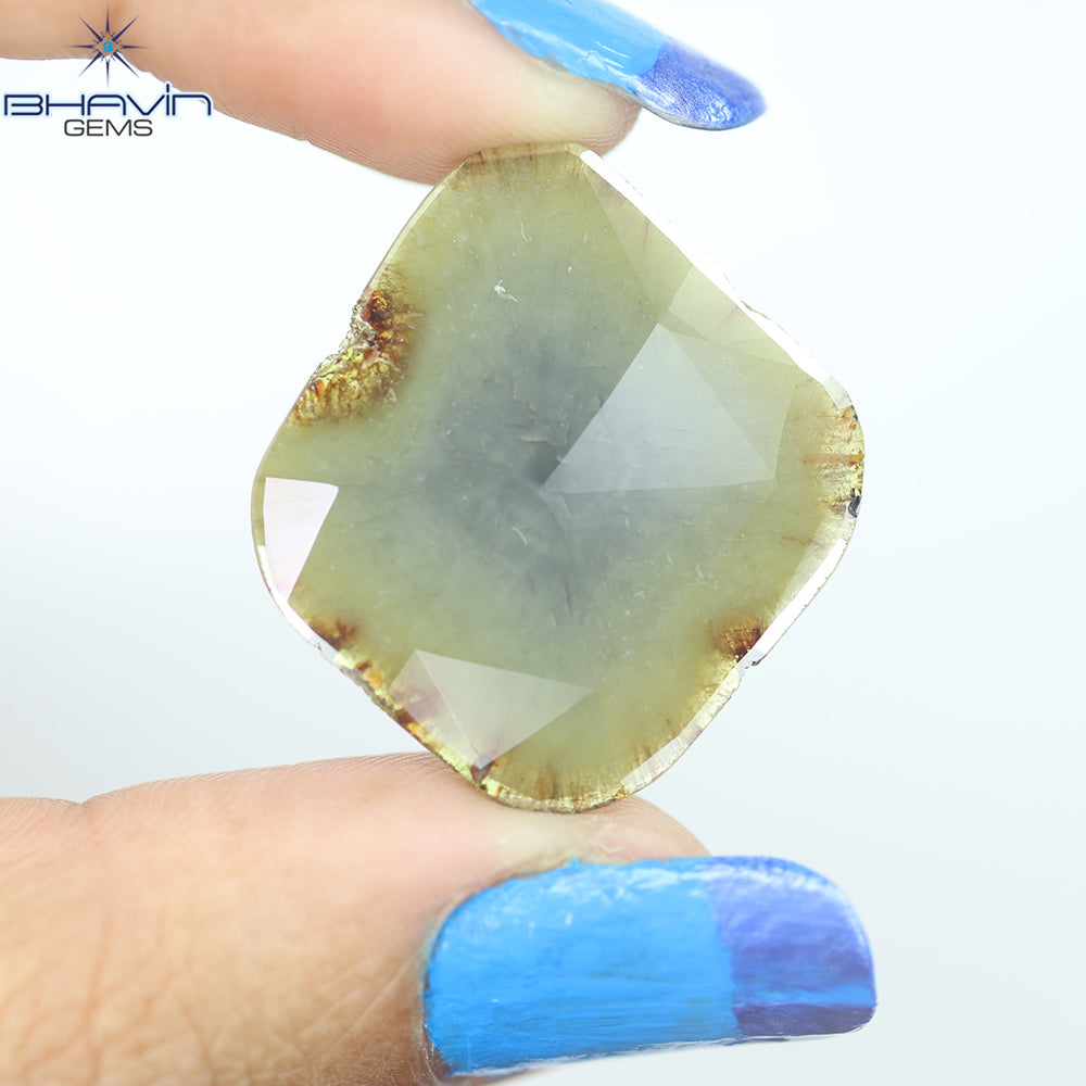 12.21 CT Slice Natural Brownish Grayish Yellow Diamond Clarity I3 (30.00 MM)