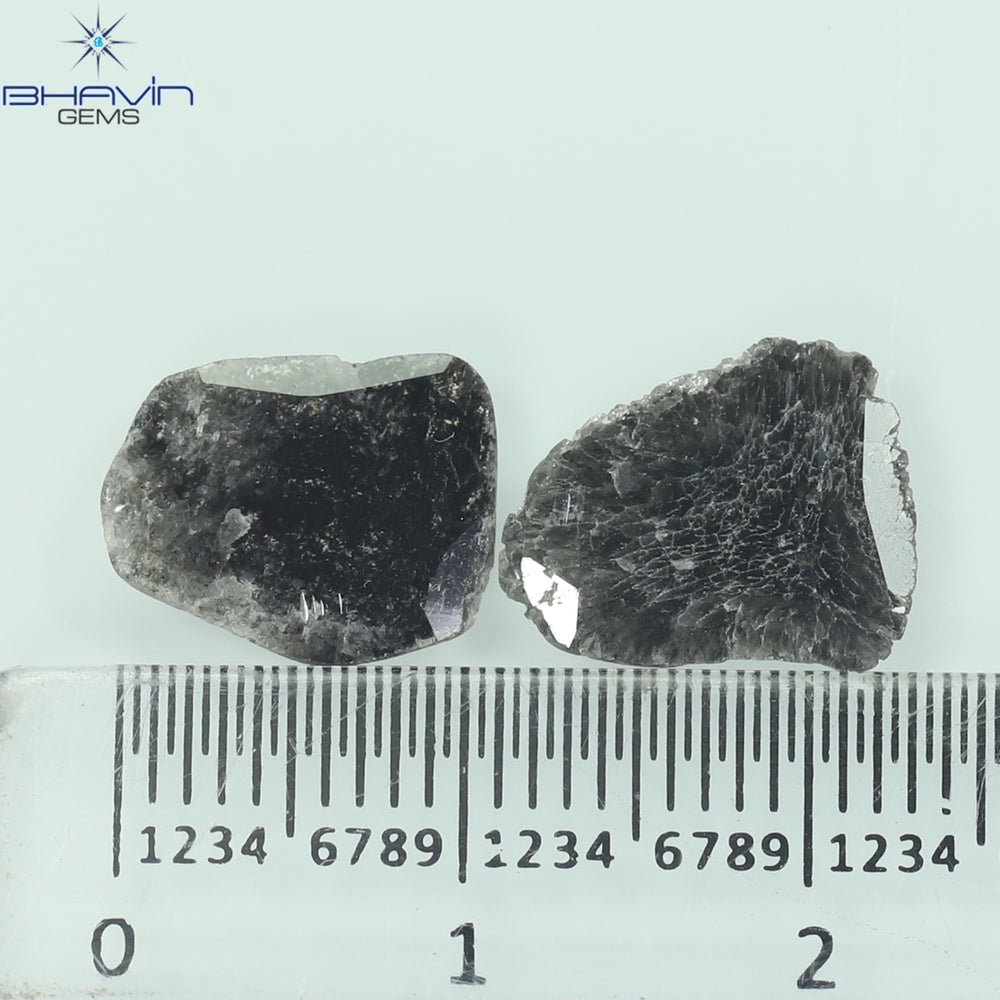 2.48 CT/2 ピース スライス形状 天然ダイヤモンド ソルト アンド ペッパー カラー I3 クラリティ (12.43 MM)