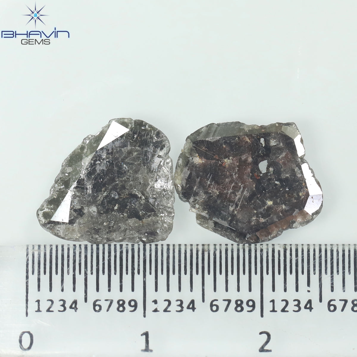 3.06 CT (2 Pcs) Slice Natural Diamond Salt And Pepper Color Clarity I3 (12.60 MM)