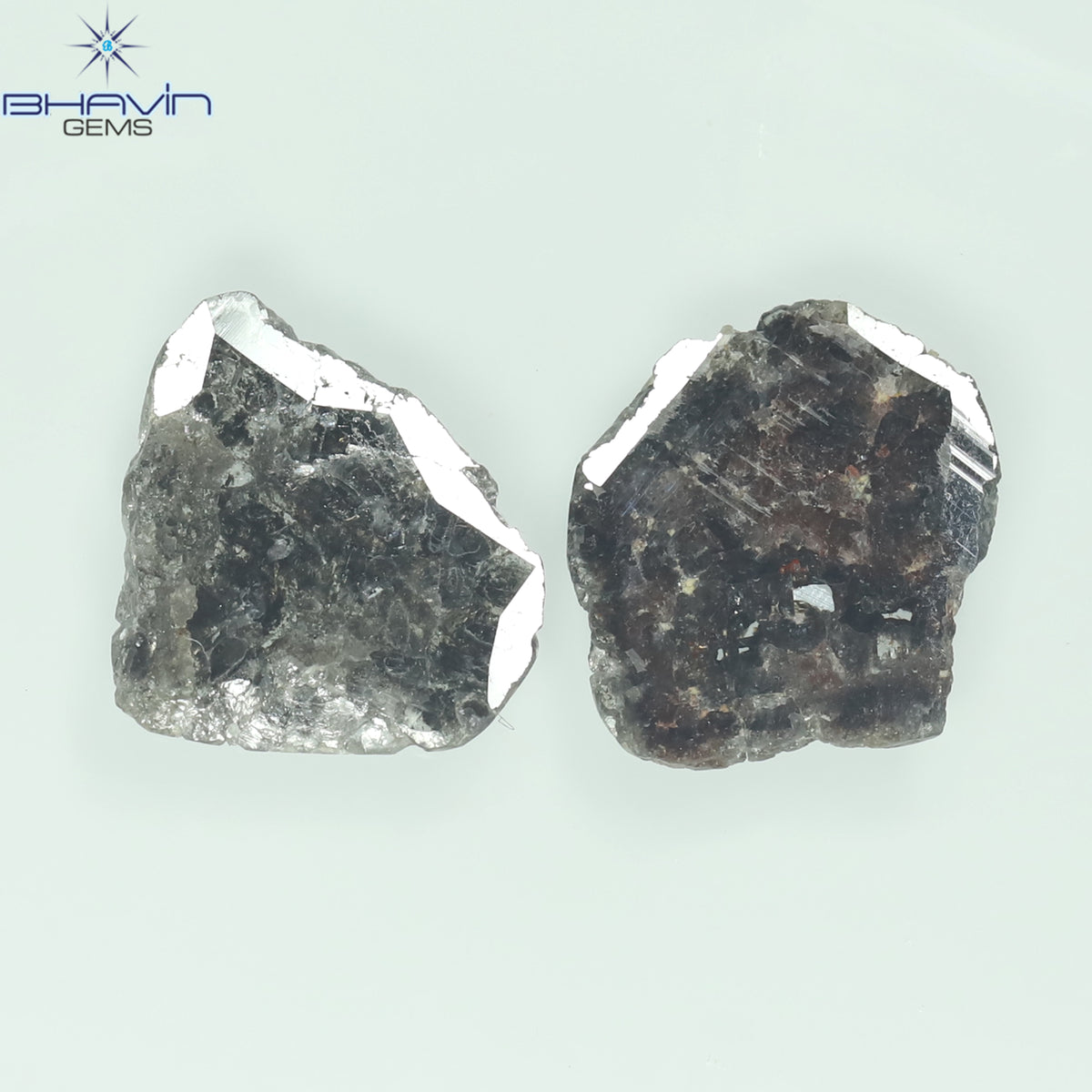 3.06 CT (2 Pcs) Slice Natural Diamond Salt And Pepper Color Clarity I3 (12.60 MM)