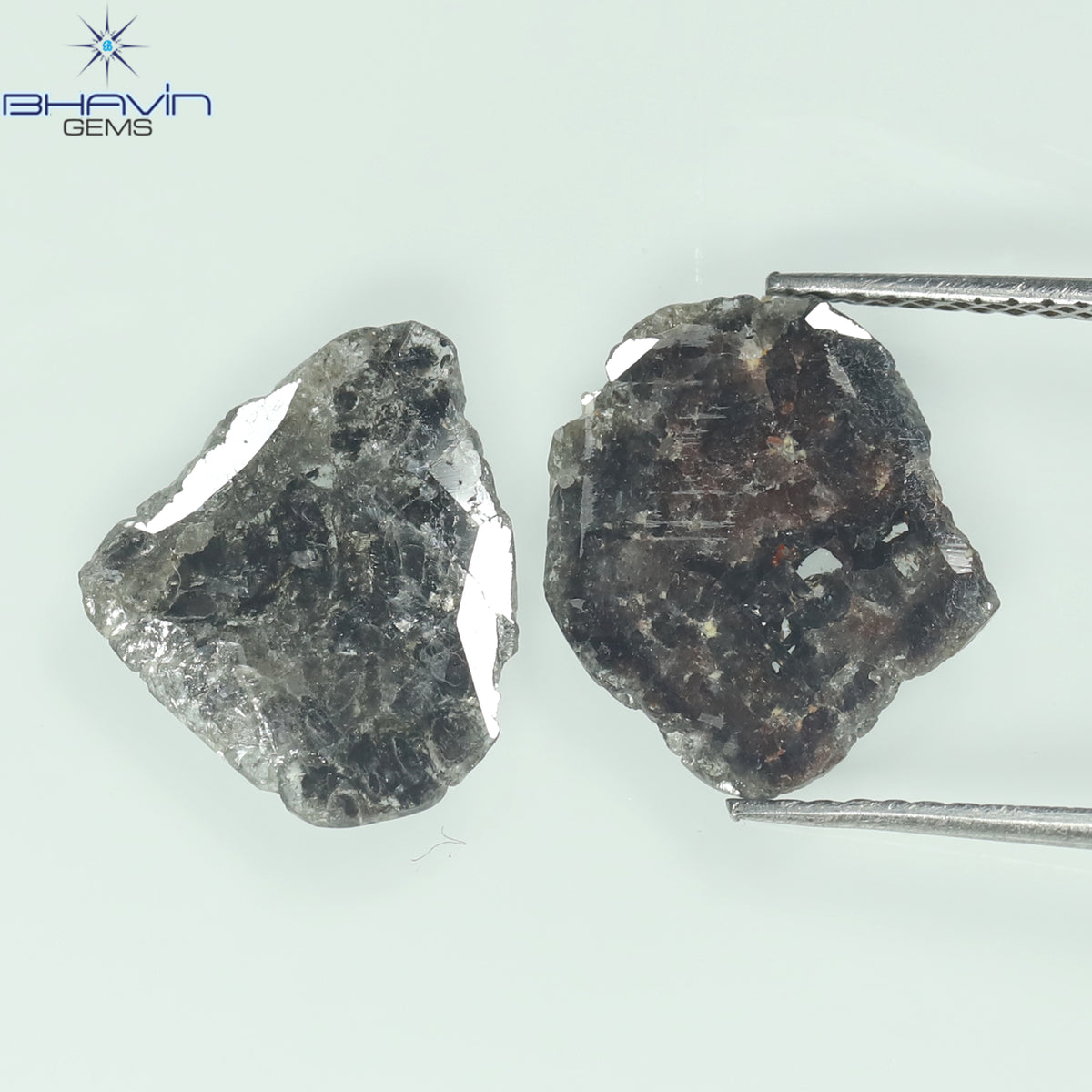 3.06 CT (2 Pcs) Slice Natural Diamond Salt And Pepper Color Clarity I3 (12.60 MM)