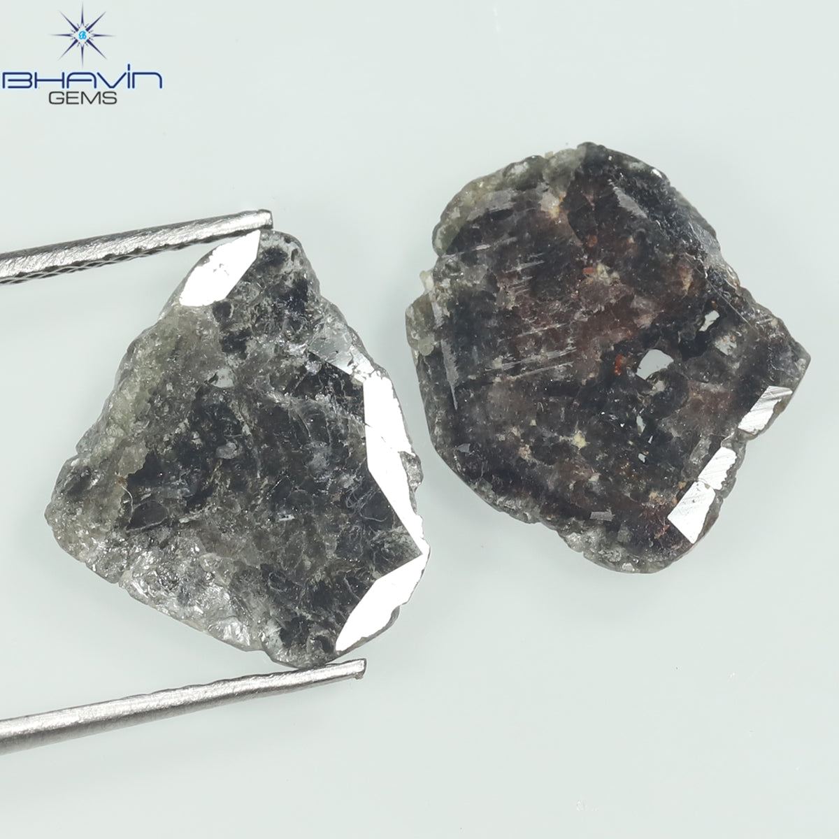 3.06 CT (2 Pcs) Slice Natural Diamond Salt And Pepper Color Clarity I3 (12.60 MM)