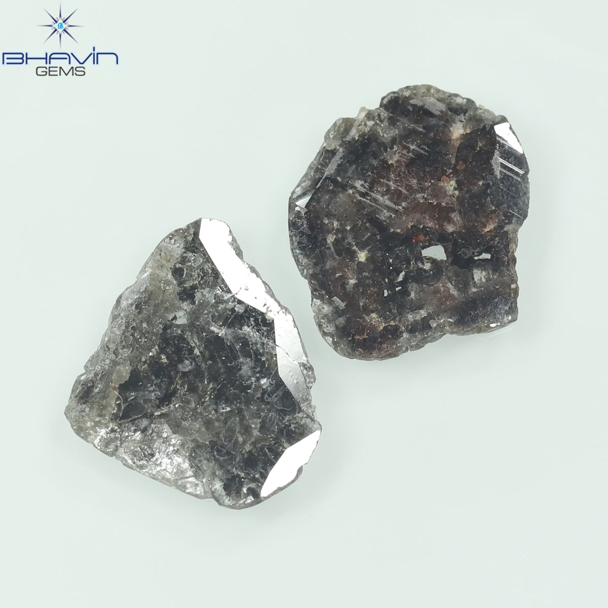 3.06 CT (2 Pcs) Slice Natural Diamond Salt And Pepper Color Clarity I3 (12.60 MM)