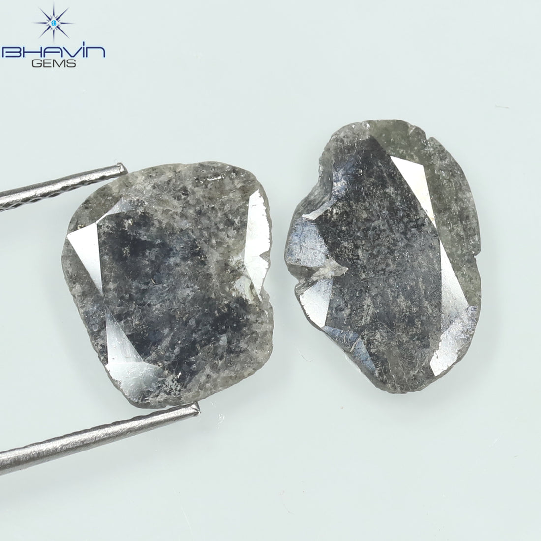 2.52 CT (2 Pcs) Slice Natural Diamond Salt And Pepper Color Clarity I3 (12.55 MM)