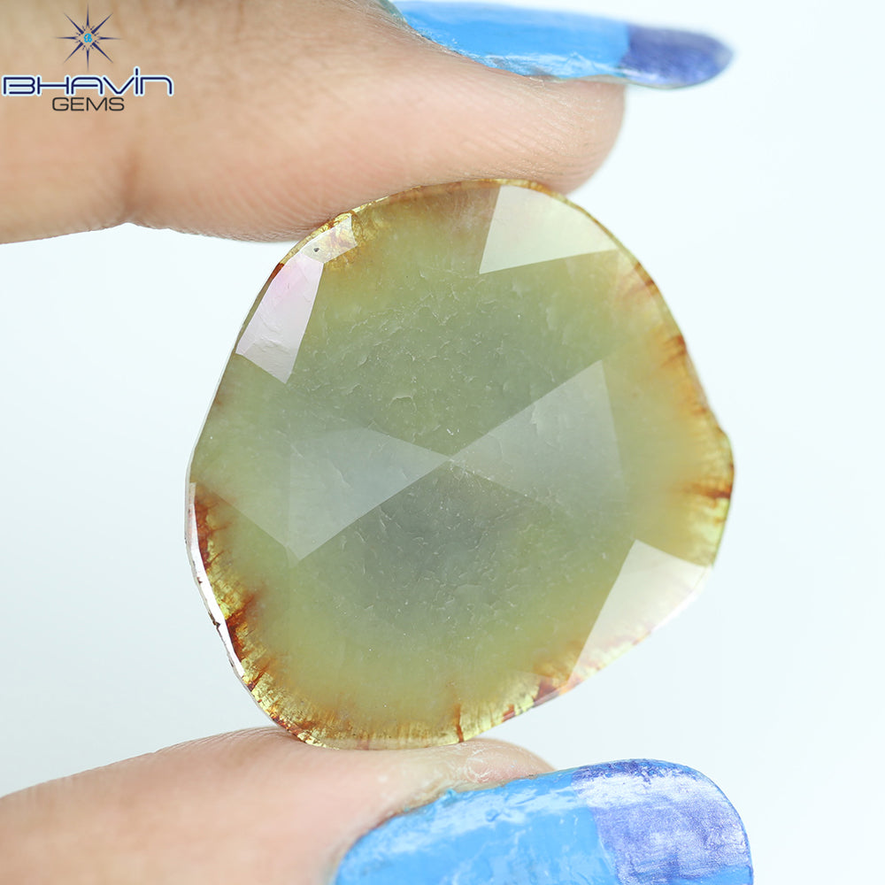 12.29 CT Slice Natural Brownish Grayish Yellow Diamond Clarity I3 (26.46 MM)