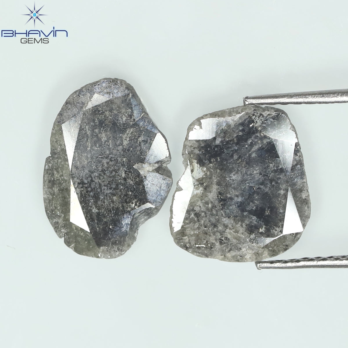 2.52 CT (2 Pcs) Slice Natural Diamond Salt And Pepper Color Clarity I3 (12.55 MM)