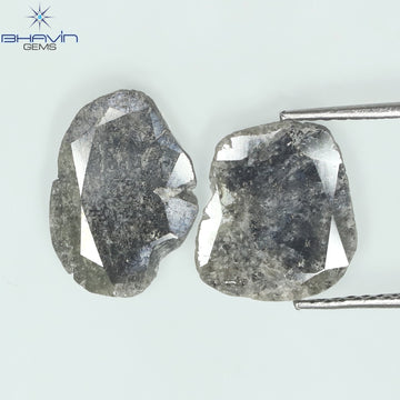 2.52 CT (2 Pcs) Slice Natural Diamond Salt And Pepper Color Clarity I3 (12.55 MM)