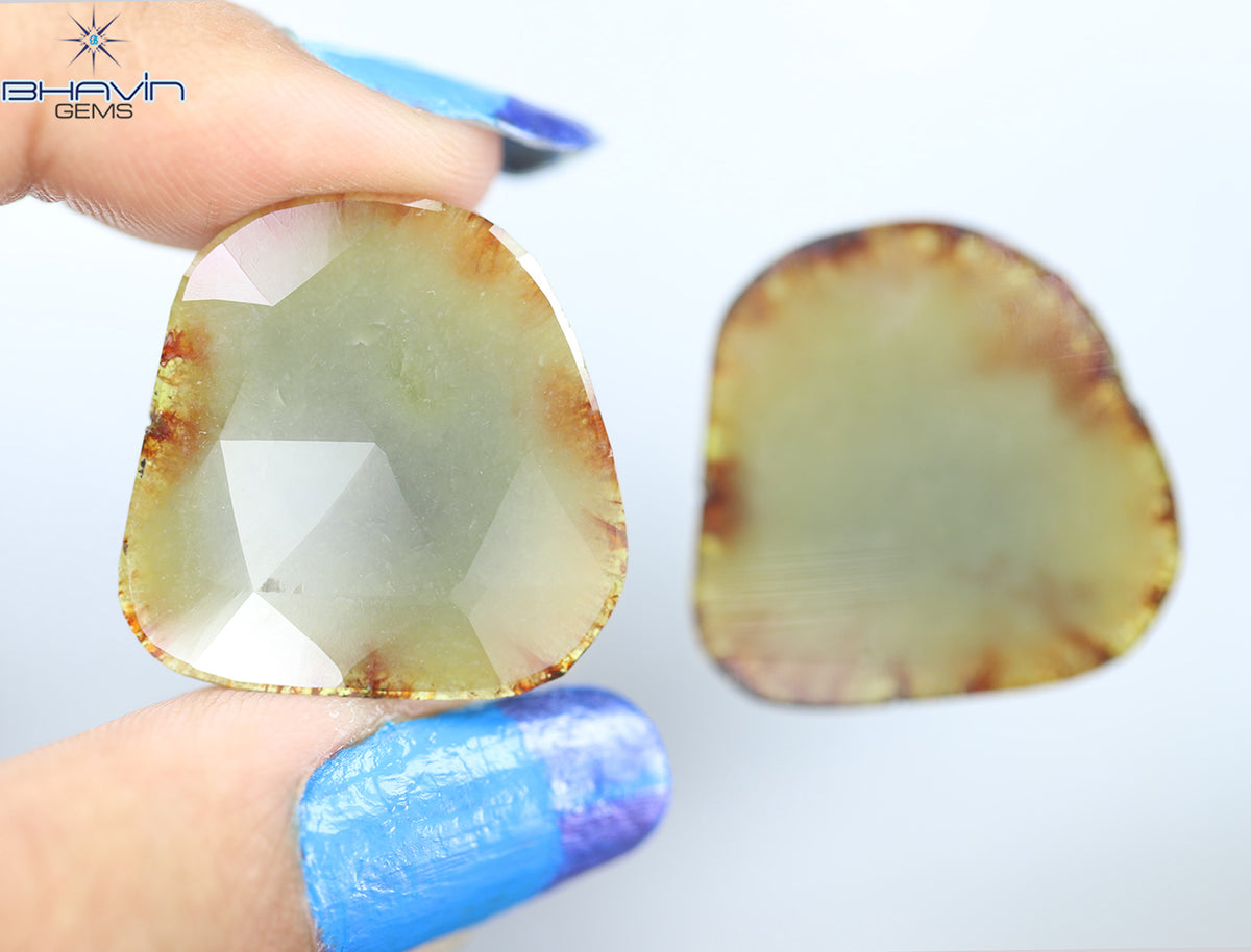 26.32 CT、2 ピース ノーカット スライス ローズカット シェイプ、ルース ダイヤモンド、クラリティ I3
