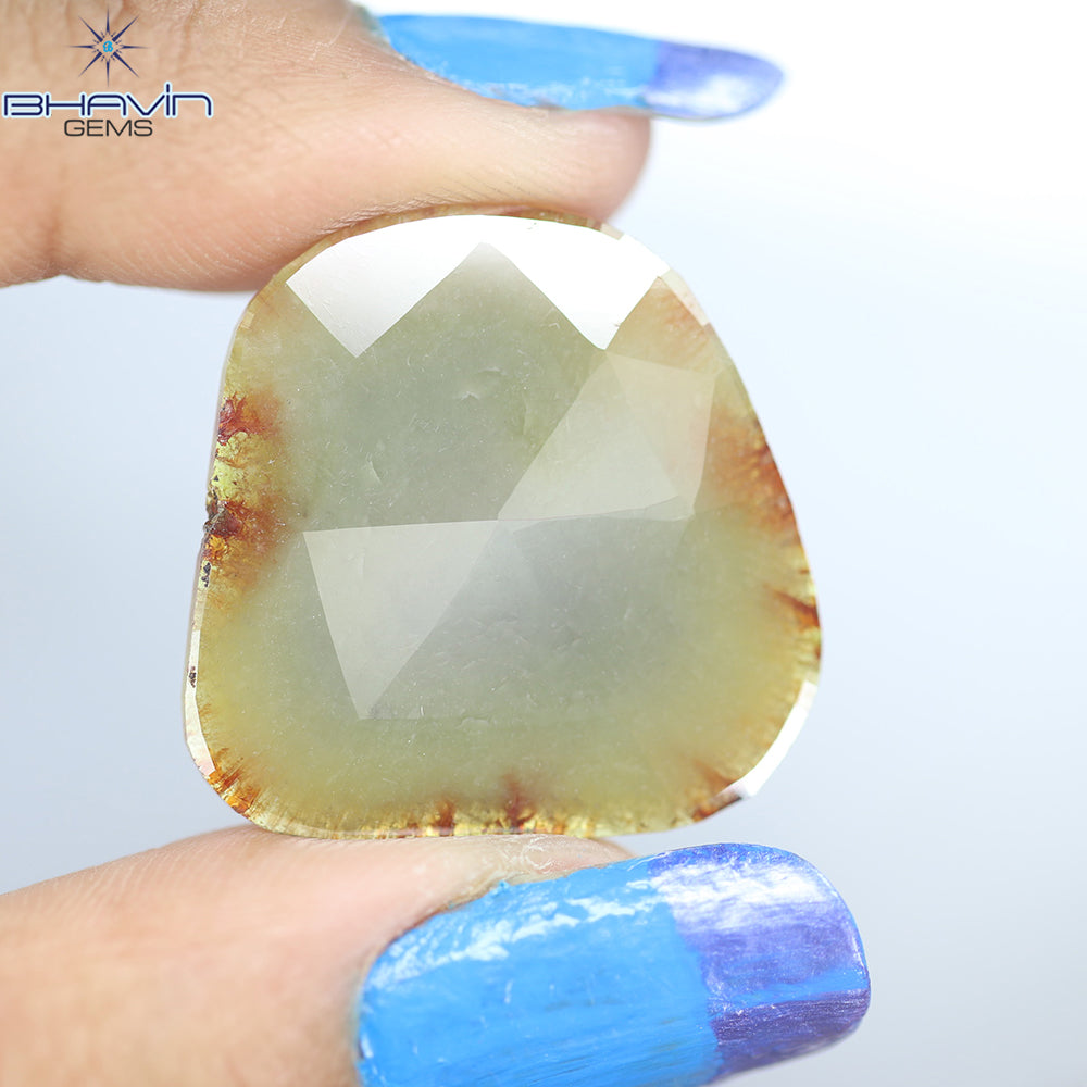 12.80 CT Slice Natural Brownish Grayish Yellow Diamond Clarity I3 (26.46 MM)