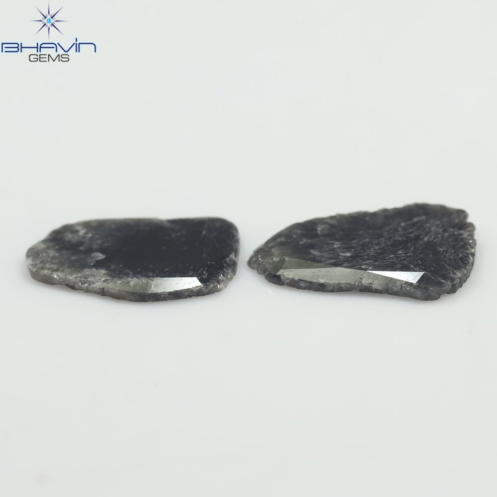 2.48 CT/2 ピース スライス形状 天然ダイヤモンド ソルト アンド ペッパー カラー I3 クラリティ (12.43 MM)