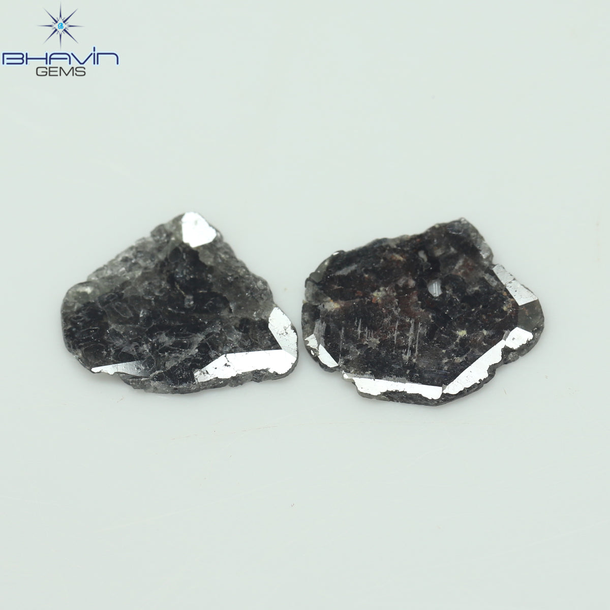 3.06 CT (2 Pcs) Slice Natural Diamond Salt And Pepper Color Clarity I3 (12.60 MM)