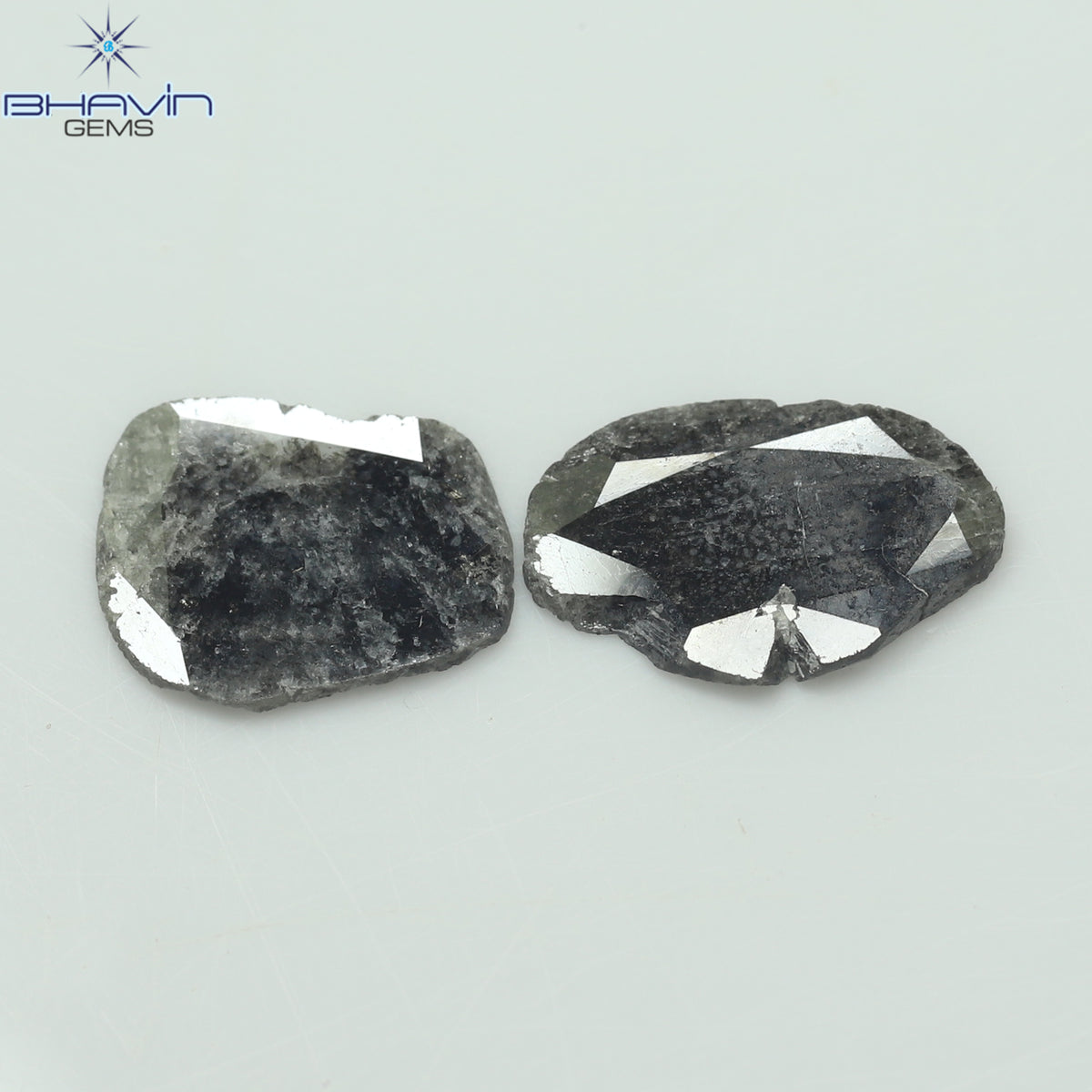 2.52 CT (2 Pcs) Slice Natural Diamond Salt And Pepper Color Clarity I3 (12.55 MM)