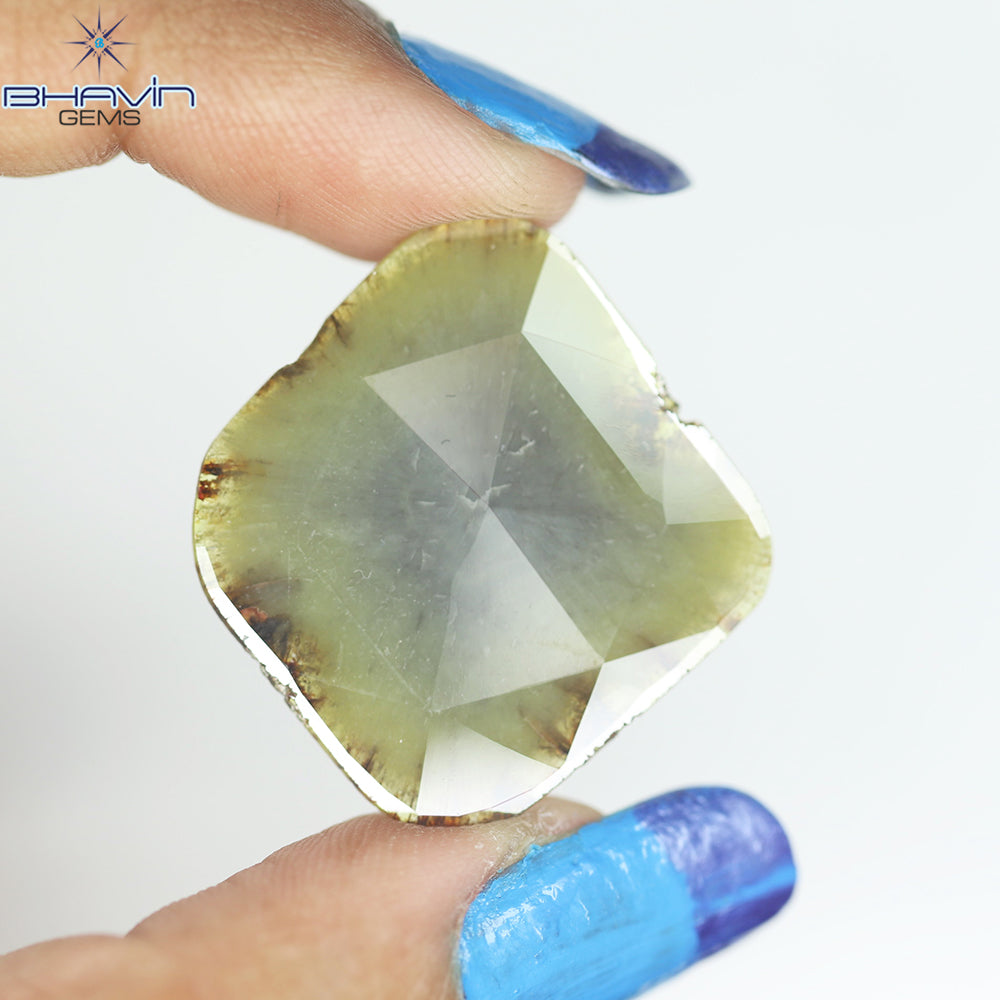 12.24 CT Slice Natural Brownish Grayish Yellow Diamond Clarity I3 (30.00 MM)