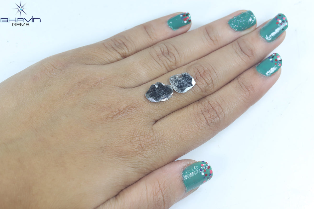 2.52 CT (2 Pcs) Slice Natural Diamond Salt And Pepper Color Clarity I3 (12.55 MM)