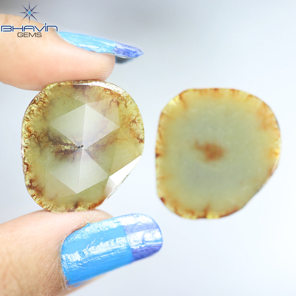22.04 CT (2 Pcs) Slice Natural Brownish Grayish Yellow Diamond Clarity I3 (26.46 MM)