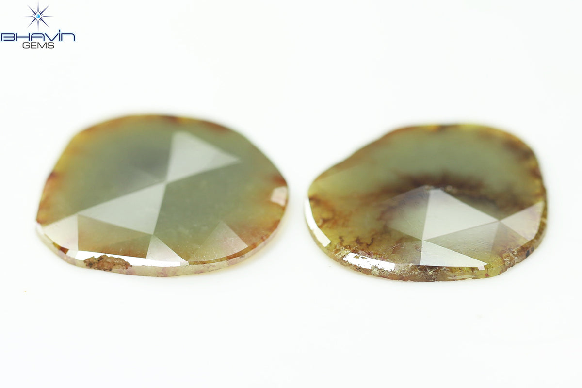 22.04 CT (2 Pcs) Slice Natural Brownish Grayish Yellow Diamond Clarity I3 (26.46 MM)