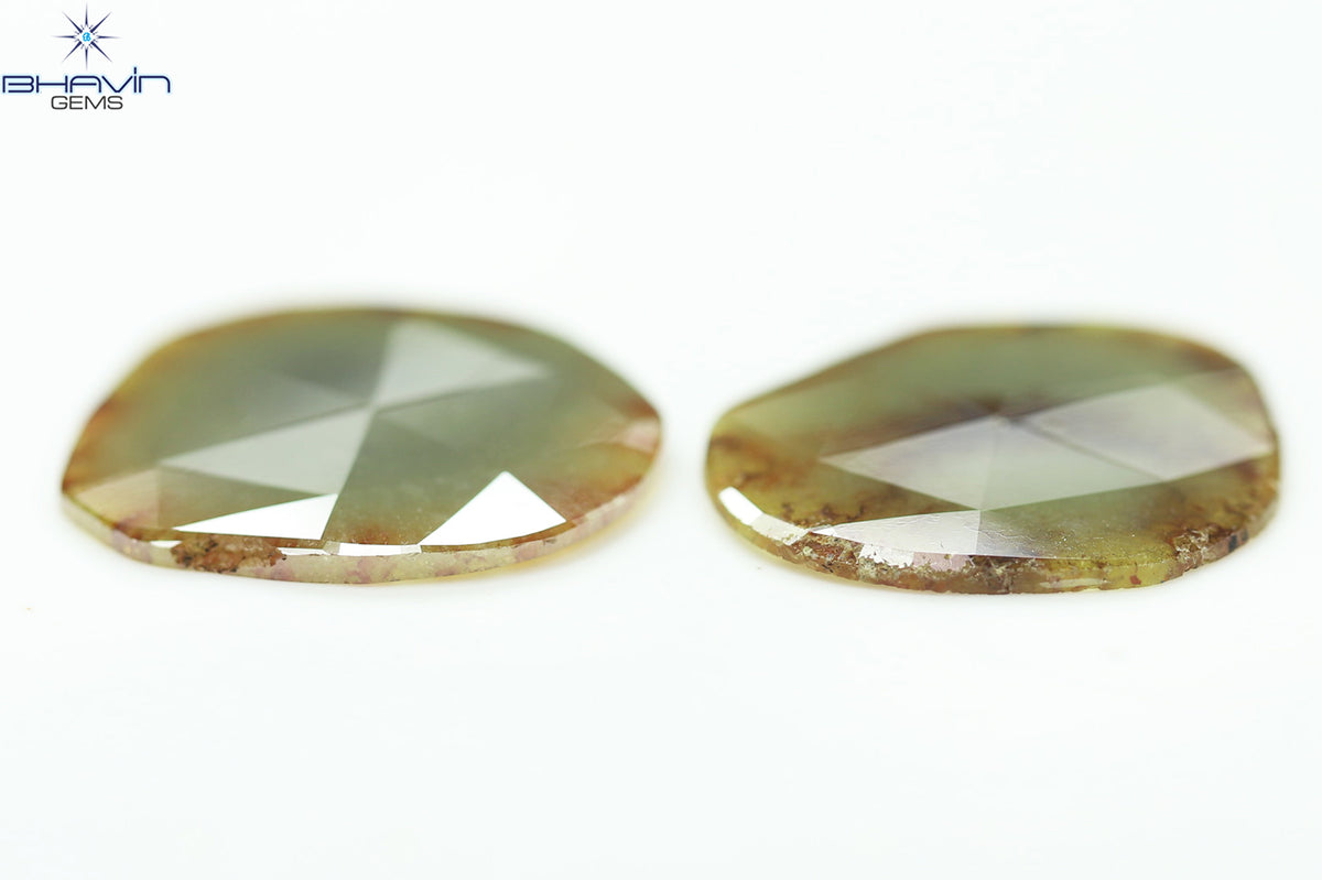 22.04 CT (2 Pcs) Slice Natural Brownish Grayish Yellow Diamond Clarity I3 (26.46 MM)