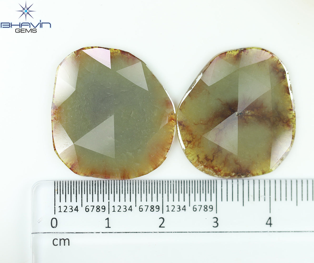 22.04 CT (2 Pcs) Slice Natural Brownish Grayish Yellow Diamond Clarity I3 (26.46 MM)