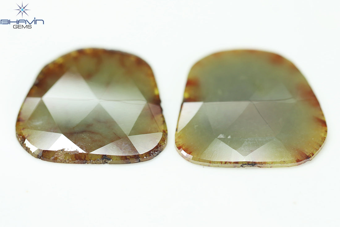 26.32 CT (2 Pcs) Slice Natural Brownish Grayish Yellow Diamond Clarity I3 (26.67 MM)