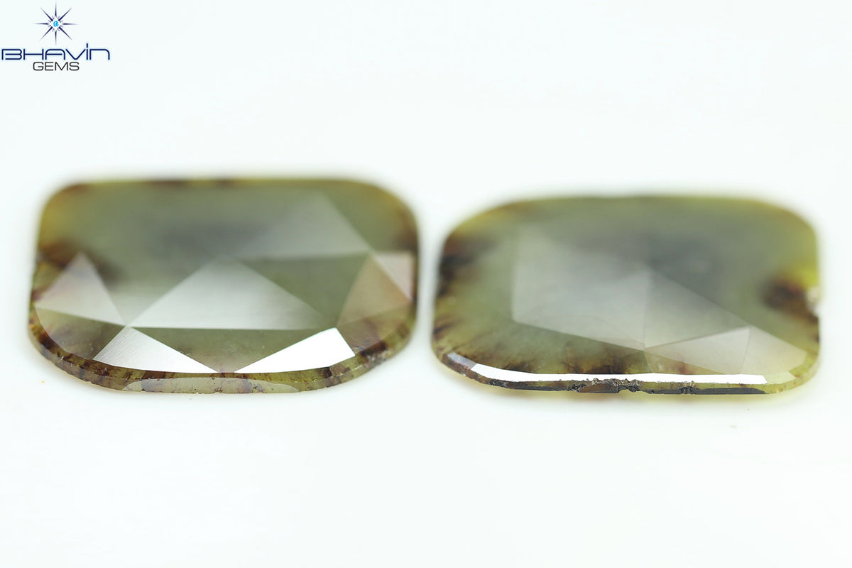 26.07 CT、2 ピース ノーカット スライス ローズカット シェイプ、ルース ダイヤモンド、クラリティ I3