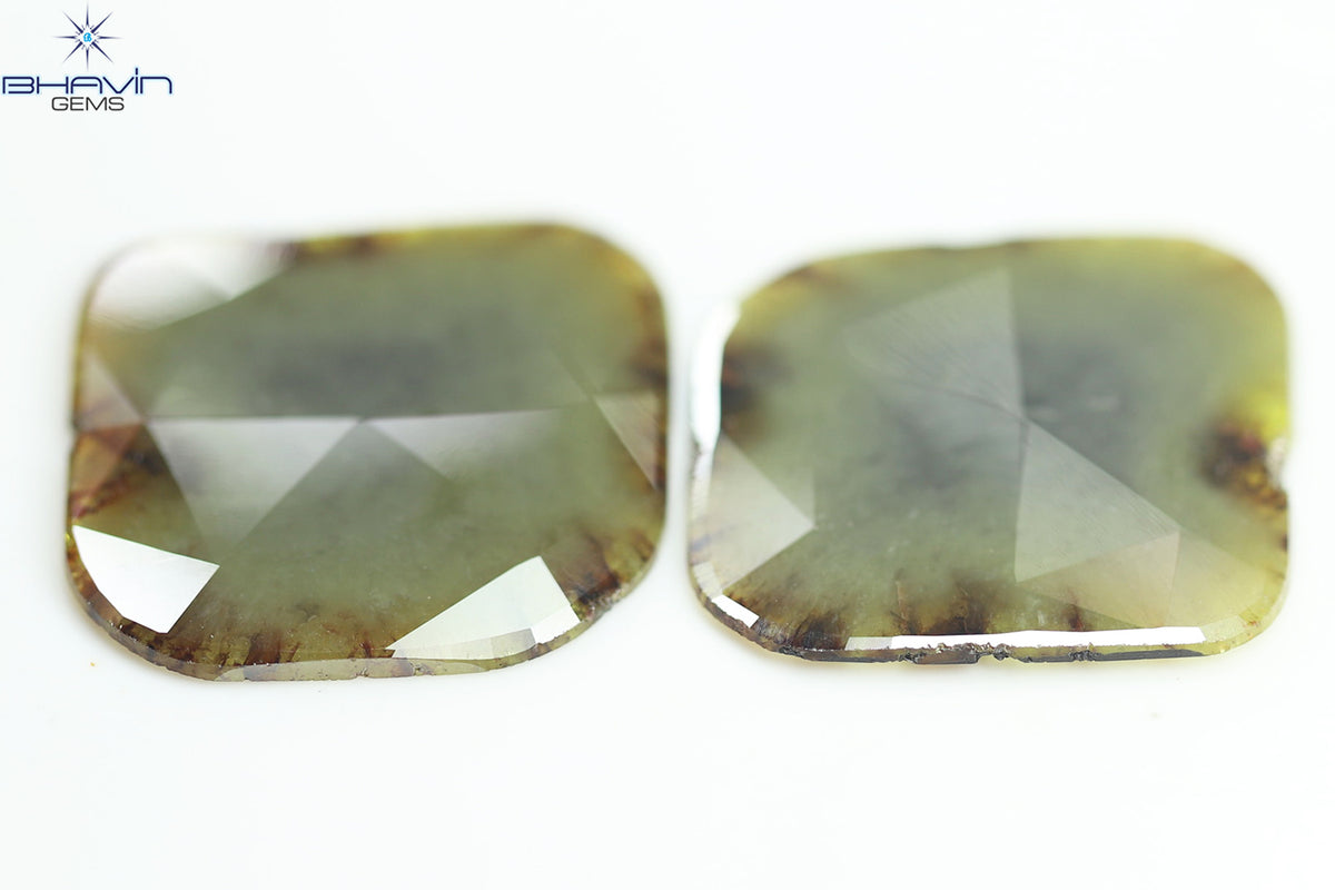 26.07 CT、2 ピース ノーカット スライス ローズカット シェイプ、ルース ダイヤモンド、クラリティ I3