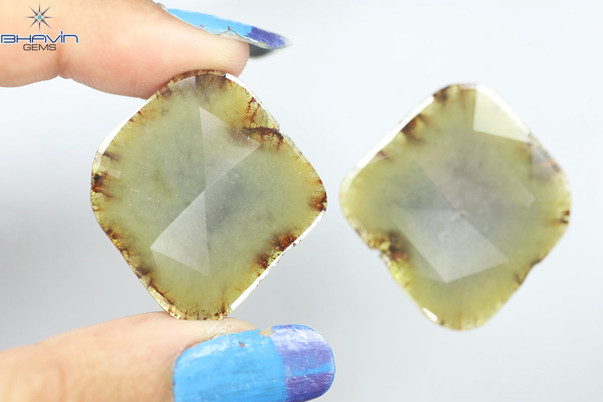 26.07 CT、2 ピース ノーカット スライス ローズカット シェイプ、ルース ダイヤモンド、クラリティ I3