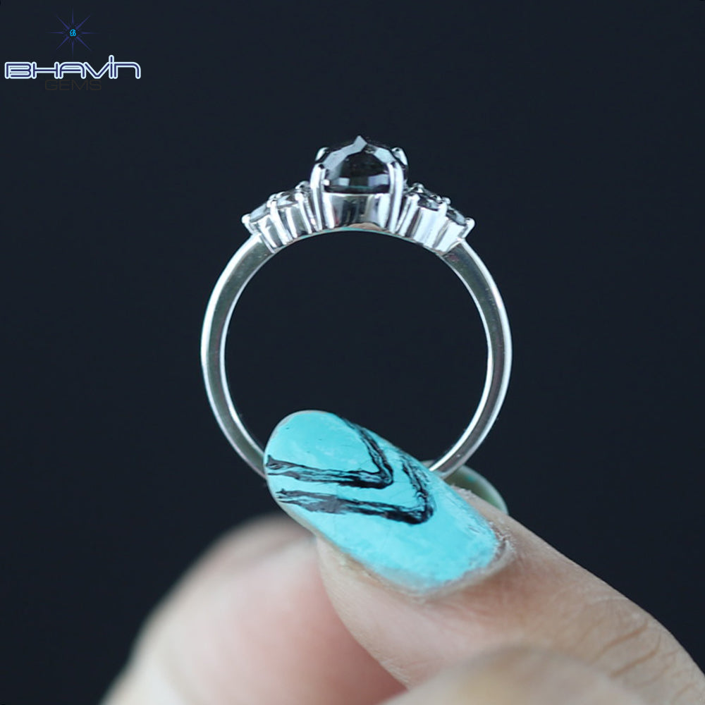 オーバル ダイヤモンド ソルト アンド ペッパー ダイヤモンド 天然ダイヤモンド リング ゴールド リング 婚約指輪