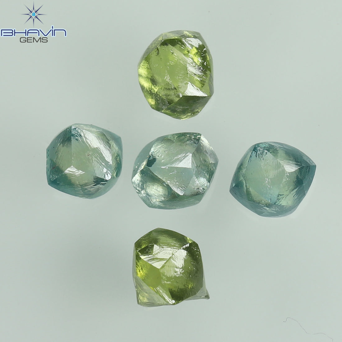 1.07 CT/5 個、ラフ シェイプ、天然ダイヤモンド、グリーン ブルー カラー、VS2 クラリティ (3.62 MM)