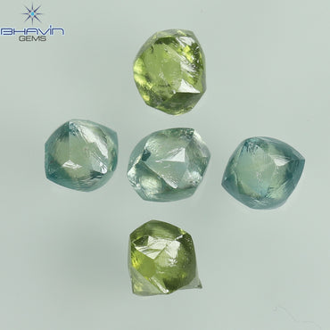 1.07 CT/5 Pcs, Rough Shape, Natural Diamond, Green-Blue Color, VS2 Clarity (3.62 MM)